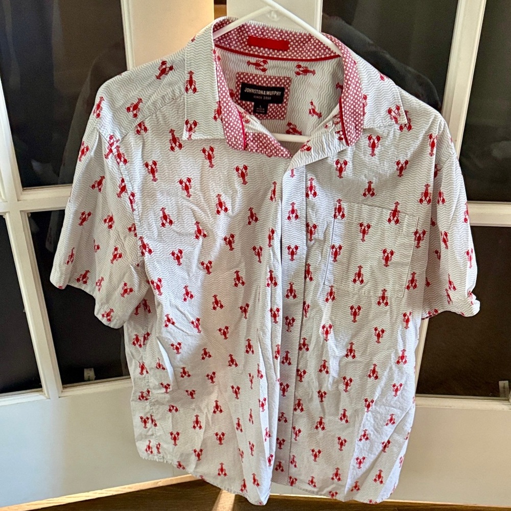 Johnston & Murphy White and Red Lobster Pattern Shirt